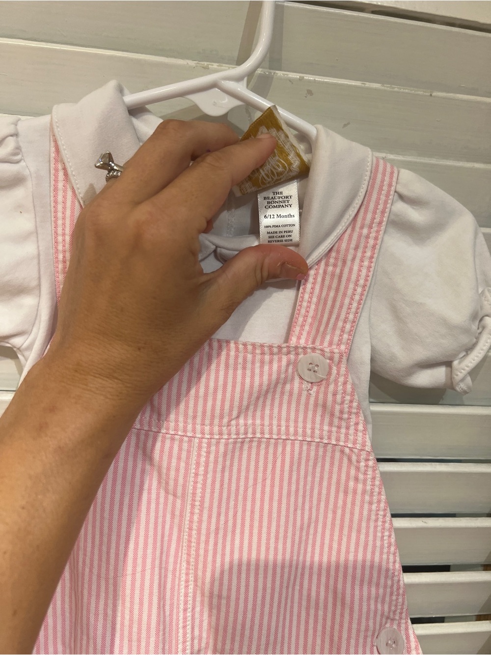 The Beaufort Bonnet Company Pink Striped Overalls with White Puff Sleeve Top - Picture 5 of 9